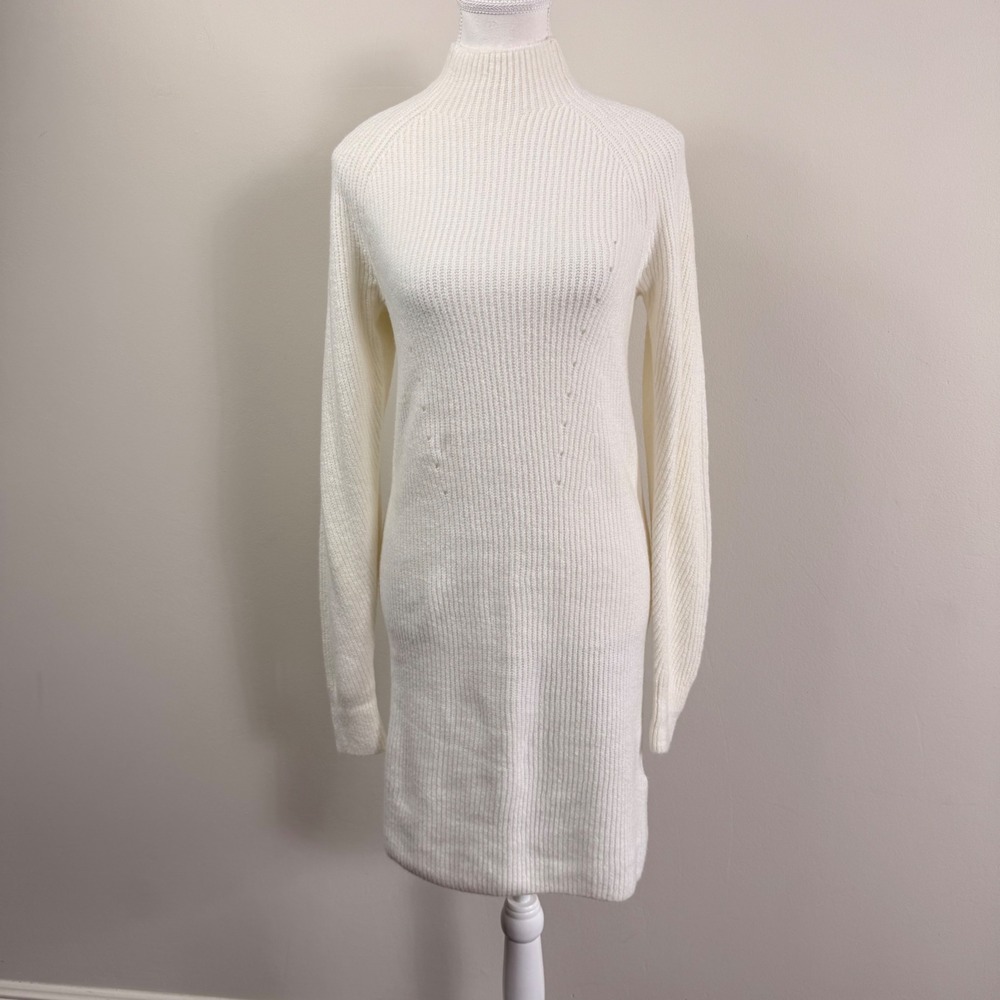 Abercrombie & Fitch Cream Ribbed Mock Neck Long Sleeve Sweater Dress XST NEW